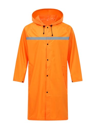 Image of Mens Long Safety Rain Coats with Air Vents Reflective Stripes Waterproof Packable Rain Jacket with Hood Lightweight