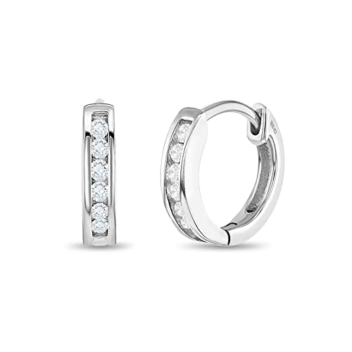 925 Sterling Silver Clear Cubic Zirconia Small Hoop Huggie Earrings For Girls & Young Preteens 10mm- Classy & Alluring 925 Sterling Silver Safe For Sensitive Ears- Perfect Girl Gift For Birthdays
