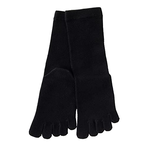 [ラサンテ] 5本指ソックス ベーシック 10013 抗菌 ディープヒール 靴下 レディース 日本製 無地 綿 クルー丈 (S(22-24cm), ブラック)