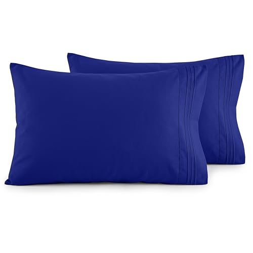 Image of Elegant Comfort Luxury Ultra-Soft 2-Piece Pillowcase Set 1500 Thread Count Egyptian Quality Microfiber Double Brushed-100% Hypoallergenic-Wrinkle Resistant, Standard /Queen Size, Royal Blue