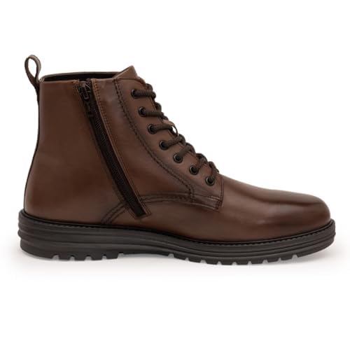 Image of Thomas Crick Genuine Leather Men's Lace-Up Boots with Zipper | Stylish Ankle Boots with Cushioned Insole, Flexible Wedge Sole & Breathable Lining