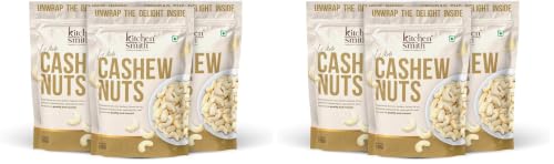 Image of KitchenSmith Premium Whole Cashew - Pack of 6 (250gm Each) | Grade W240 |Crunchy Cashews, Kaju Dry Fruit & Cashew Nuts | Gluten Free & Plant Based Protein (Air Tight Pouch)