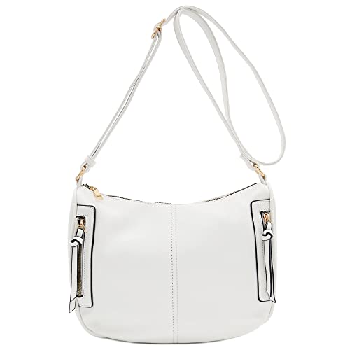 Image of FashionPuzzle Faux Leather Two Front Zipper Pocket Crossbody Saddle Bag