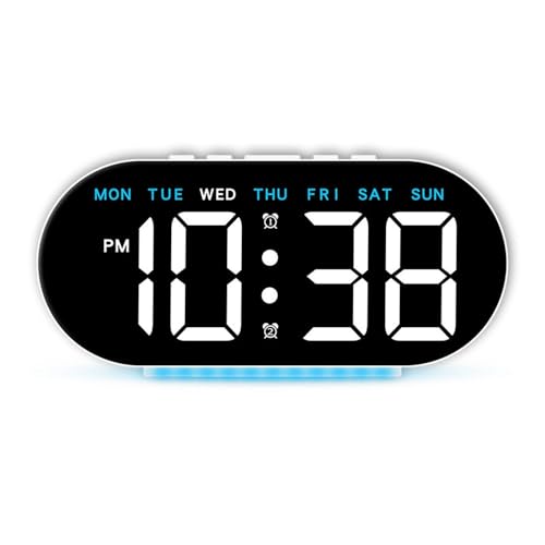 Image of Niyam Multifunctional LED Digital Alarm Clock Large Display Bedside Clock with Ambient Light - White Shell /Blue Light for Home & Office (WhiteDigit, GH8035)
