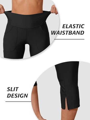 ATTRACO Women Swimming Leggings Swim Board Shorts Swimming Capris Wetsuit Tights Sprot Leggings Slit Black Medium