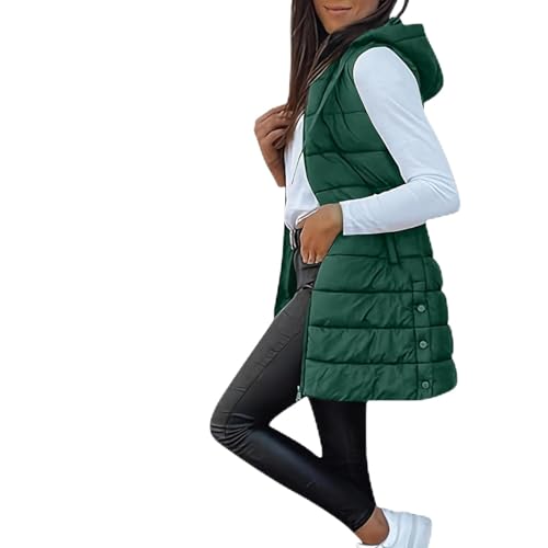 Long Puffer Vest Women Hooded Quilted Jackets Casual Sleeveless Puffy Vest Fall Winter Women's Coats, Jackets & Vests