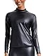Ausing Kunstleder Bluse Damen Langarm Glänzende Oberteile Latex Shirt Langarm mit Halb Kragen Nachtwäsche Club Halloween Disco Bekleidungset Schwarz XL