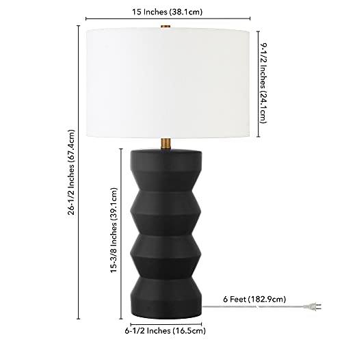 Carlin 28" Tall Ceramic Table Lamp with Fabric Shade in Matte Black/White by Henn&Hart - Image 3