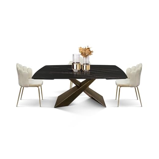 PAZZO DESIGN Tavolo Allungabile Carlo, Piano Ceramica Golden Nero, Finitura Opaca, Gambe In Metallo Bronzo, Cucina, Soggiorno, 180x90x76 Cm - id_2063