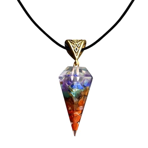 Romcade Crystal Tapered Stone Necklace Healing Crystals Rainbow Natural Gemstone Colorful Pendant Necklace Divination Energy Crystal Stone Necklace Gifts for Healing Witchcraft Meditation