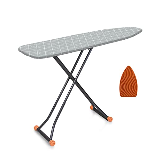 Happhom Standard Size Deluxe T-Leg 15 X 54 Ironing Board With Extra Thick Heavy Duty Padded Cotton Cover, Height Adjustable, Extreme Stability, Solid Four-Legged Frame With Heat-Resistant Silicone Pad #TOP20