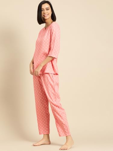 Image of Ichaa Women's Rayon Night Suit Printed Top & Bottom Set