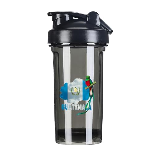 Guatemalan flag and Quetzal Bird 18 Ounce Shaker Bottle Drink Mixer Leak-proof Pre Workout Protein Shakes Meal Replacement Shakes Bottles 500ML/18 Oz Black