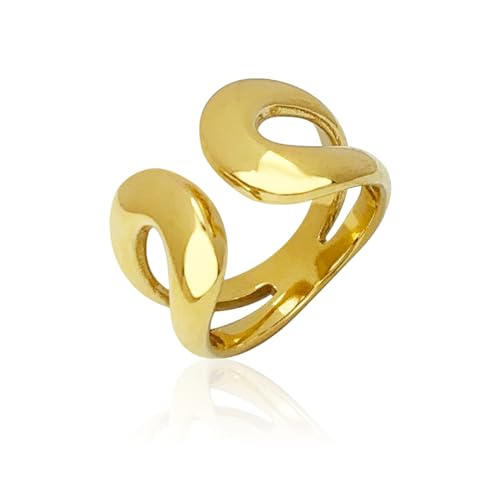 YBMYCM Gold Chunky Bands Ring Open Statement Rings for Women and Men Double Layer Stackable Thick, Ring Size 6-10
