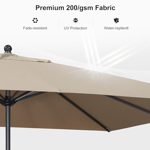 Image of PURPLE LEAF Outdoor Market Umbrella 12' x 9' Rectangle Taupe 8 Sturdy Ribs