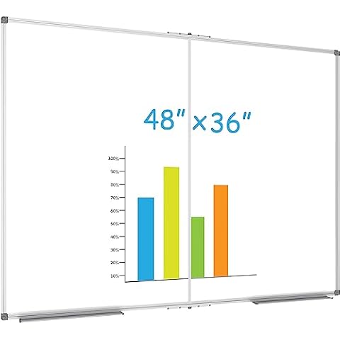 JILoffice Magnetic Foldable White Board 48 x 36 Inches, Dry Erase Whiteboard, Silver Aluminum Frame with 2 Detachable Marker Tray Wall Mounted Board for Office Home and School Cover