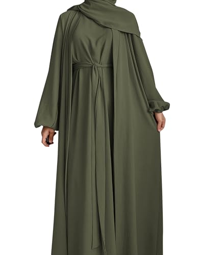 Image of Women's Muslim Dress Two Pieces Set Islamic Prayer Abaya Modest Solid Color Muslim Outfits