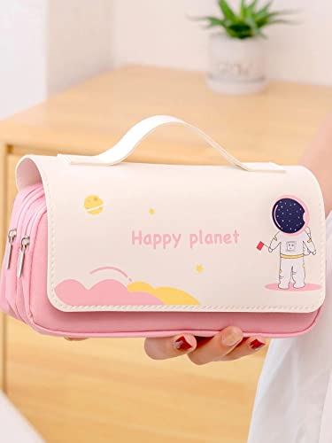 Image of FunBlast Multi-Purpose Pouch - Double Compartment Large Capacity Pouch - Happy Planet Zipper Pencil Case for Kids, Pencil Box for Kids, Stationary Pouch for Students School Supplies (Pink)