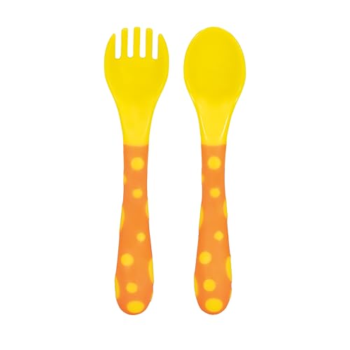Image of Nuby Toddler Spoons and Forks Set for Self-Feeding - 4 Pack - Toddler Utensils with Easy Grip Handles for Kids - Dishwasher Safe - 12+ Months - Yellow /Orange & Blue /Green