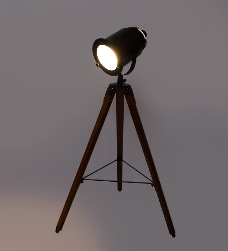 Image of PRISTINE INTERIORS Brown Fabric Shade Tripod Floor Lamp with Black Base Silver Metal Shade Tripod Floor Lamp with Beige Base (Industrial)