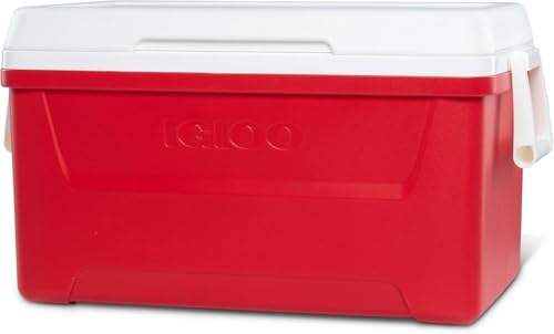 Igloos 48-Quart Hard-Sided Ice Chest Cooler with Swing-Up Handles, Quick-Access Drain Plug & Ultratherm Insulation for Camping, Tailgating, Beach & Outdoor Adventures (Red)