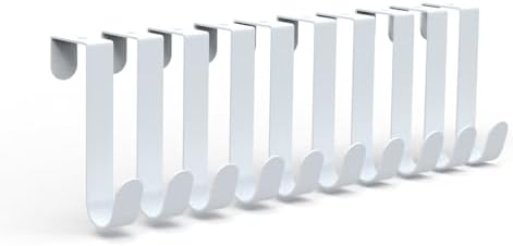10 Pack Over The Door Hooks, No Drill Heavy Duty Wreath Hooks - Holds 45 lbs - Ideal for Bedroom Essentials, Towels & Clothes Hanger L=4.7