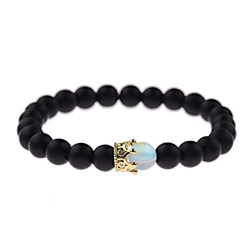Bracelet en pierre naturelle noire et bleue avec couronne pour couple d'étudiants