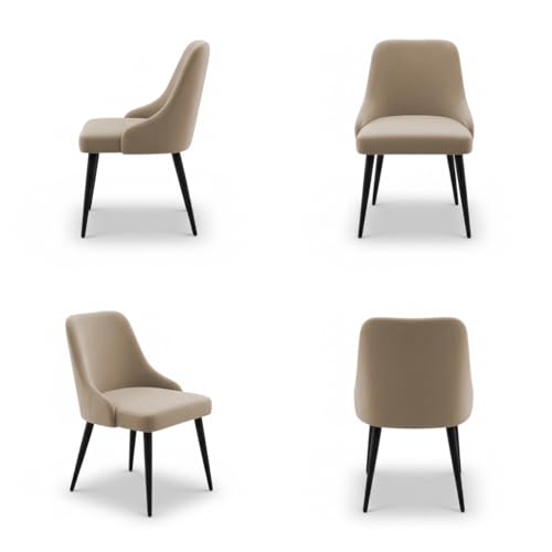 Image of Finch Fox Taskpro Modern Unique Velvet Upholstered Seating Living Room Dining Chair with Black Metal Legs in Beige Color