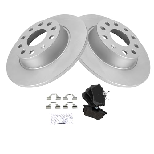 Image of TRQ Rear Brake Pad and Rotor Set Ceramic Coated Rotors Compatible with 2011-2013 Audi A3 2012 Beetle 2011 2015 Golf 2013-2014 Jetta