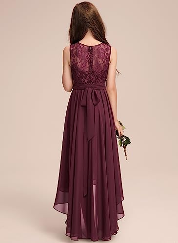 Junior Bridesmaid Dress for Teen Girls, Flower Girl Dresses Formal A-line Scoop Asymmetrical Chiffon Lace3