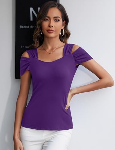 Image of Blingfit Cold Shoulder Tops Summer Tunic Shirts for Women T Shirts V Neck Short Sleeve Casual Tees Blouses 2026