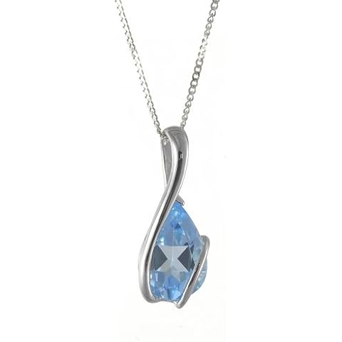 Ivy Gems 9ct White Gold Blue Topaz Wrap Over Pendant with 46cm Curb Chain Cover