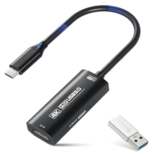 Guermok 4K USB3.0 ビデオキャプチャカード PD100W、4K@60FPSまたは2K@144FPS HDMI to USB-A/Cキャプチャカード ストリーミング用 パッド、タブレット、MacOS、Switch2/1、ノートパソコン、PC、カメラ、VR、ブラックの商品画像（Amazon）