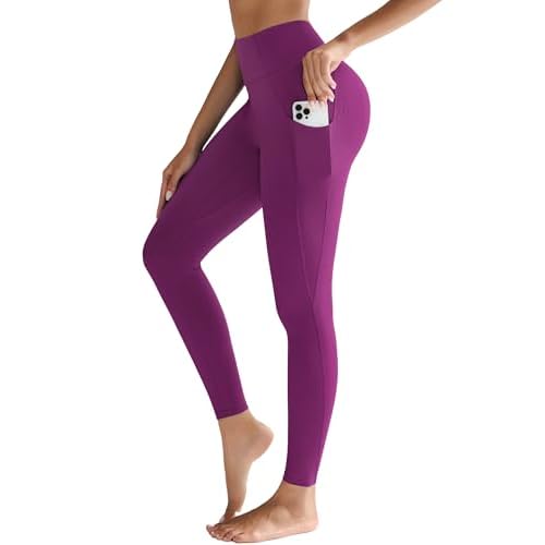 RUNNING GIRL Leggings for Women with Pockets,Full Length High Waist Buttery Soft Workout Leggings Yoga Pants Deep Purple Large
