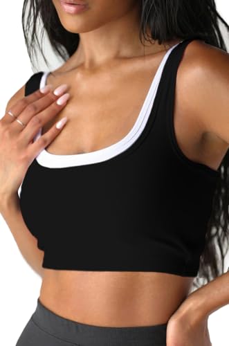 Women Sexy Double Layered Square Neck Crop Tank Dance Top Going Out Country Concert Sports Rave Outfits