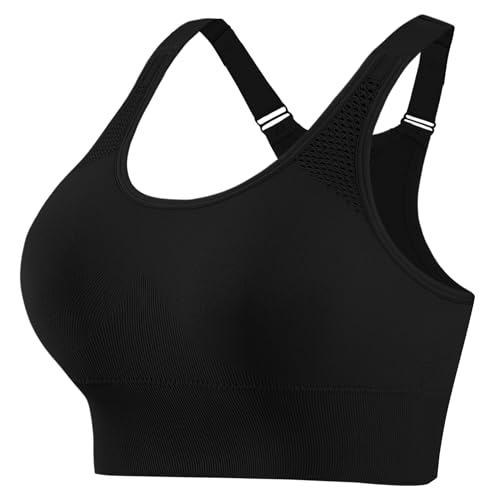Aseniza Women Sports Bras High Impact Gym Full Coverage Running Adjustable Racerback Ladies Workout Yoga Fitness Black-M