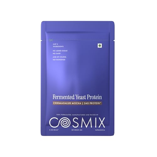Image of Cosmix Fermented Yeast Protein Powder | 24g Protein | Pure Single-Source Plant Protein | Made In-House | Smooth, Crazy tasty & Gut-Friendly | Chikmagalur Mocha, 38g Sachet