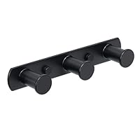 SAYAYO Coat Hooks Wall Mounted Black Door Hooks for Hanging Towels Keys Heavy Duty Coat Rack for Bathroom Bedroom Stainless Steel, 3 Hooks, EGYT1000B-3