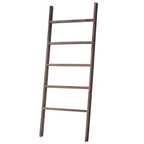 RHF 48" Blanket Ladder Rustic,Decorative Ladder Shelf,Leaning Shelf,Ladder for Bathroom, Ladder Shelf Stand, Rustic Farmhouse Wood Ladder,Ladder Shelves,Brown,No Assembly Required (4 Ft, Brown)