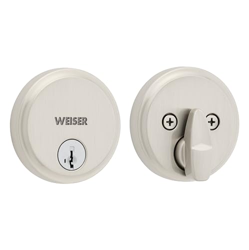 Weiser Hometown Satin Nickel Round Deadbolt Lock, ANSI/BHMA Grade 1 Certified Front Door Lock, Kick Proof, Bump Proof & Anti-Theft Exterior Door Lock with Key, Modern Door Locks for Entry Door by Weiser - Used condition - CA$33.58