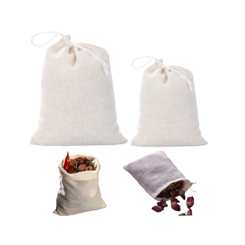 [Natural Unbleached] 50-Pack Cotton Muslin Drawstring Bags,Reusable Tea Bags/Spice Bags/Filter