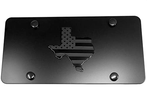 LFPartS USA Texas State Black Flag Map Emblem Stainless Steel License Plate (12"x6", Black)