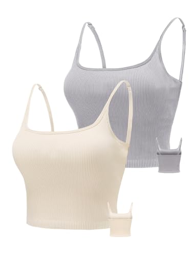Image of Chilylori Seamless Sports Bra Cropped Tank Top with Adjustable Strap 2 Pack