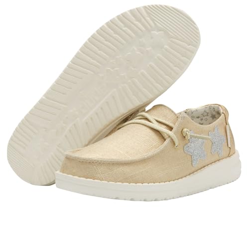 Image of HEYDUDE Girl's Wendy Youth Star Gold Size 4 | Girl's Shoes | Girl's Lace Up Loafers | Comfortable & Light-Weight