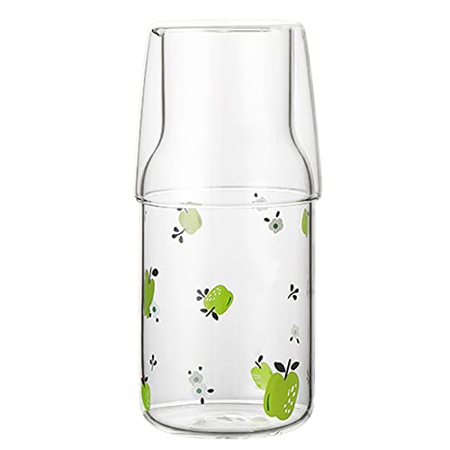 Pectt Jarra de agua nocturna con vaso de vidrio, botella de enjuague bucal de vidrio de 19 onzas para baño, vaso de agua de noche grande para enjuague bucal, agua, limonada, jugo Cover