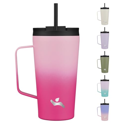 Image of Konokyo 18 oz Insulated Tumbler with Handle & Straw, Stainless Steel Mug