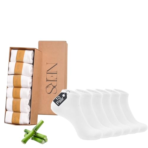 NERS 10 pares de calcetines de bambú para zapatillas unisex, sin costuras, contra el sudor, transpirables, sin goma, respetuosos con la naturaleza, calcetines de bambú, Blanco, 43-46
