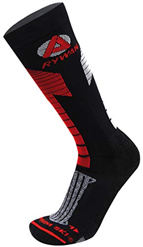 RYWAN Comprim Ski Kompressions-Strümpfe, Calze da Sci a Compressione. Unisex-Adulto, Nero/Rosso/Grigio, 35-37