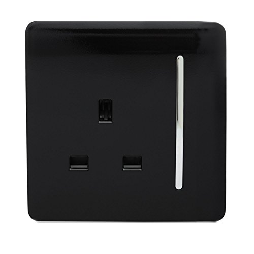 Trendi Switch ART-SKT13BK Trendi 1 Gang Artistic Modern Glossy Switched Tactile Plug Socket - Black
