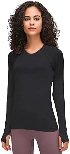 LUYAA Women's Workout Tops Long Sleeve Shirts Yoga Sports Breathable Gym Athletic Top Slim Fit, Black, Medium - 1